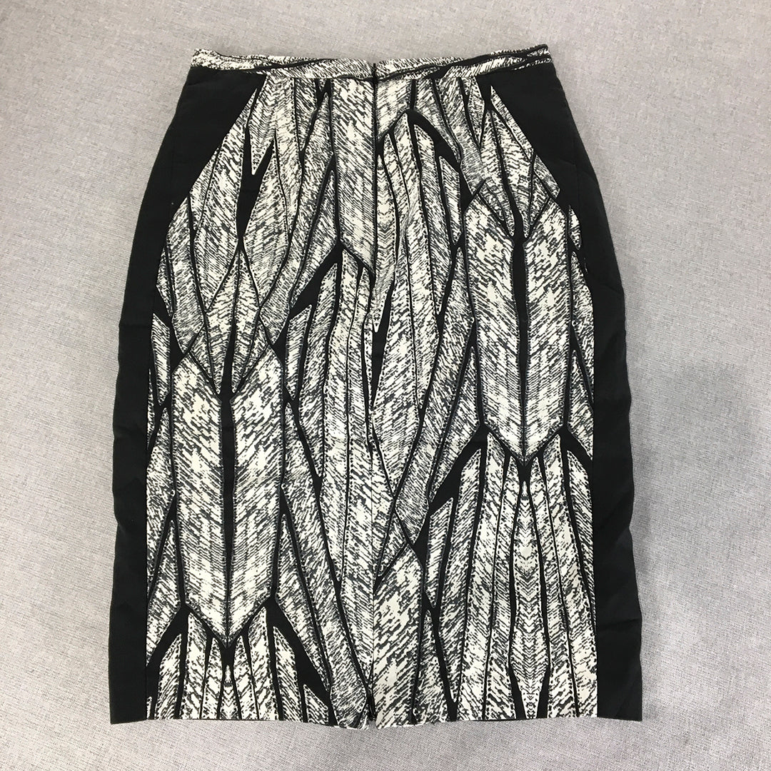 Veronika Maine Womens Pencil Skirt Size 10 Black White Abstract Midi Straight