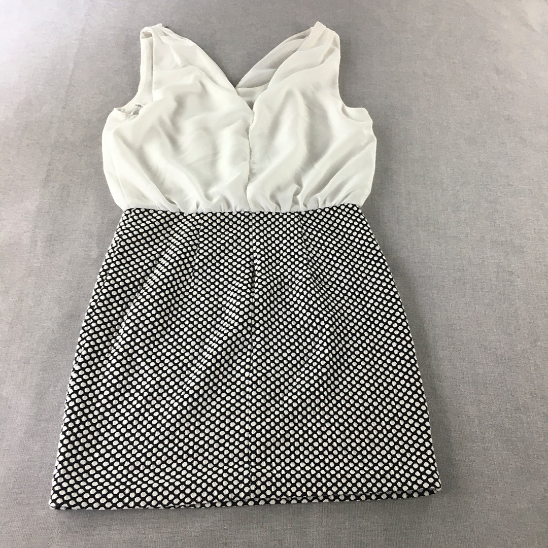 Ever New Womens Mini Dress Size 12 White Black Dot Pencil