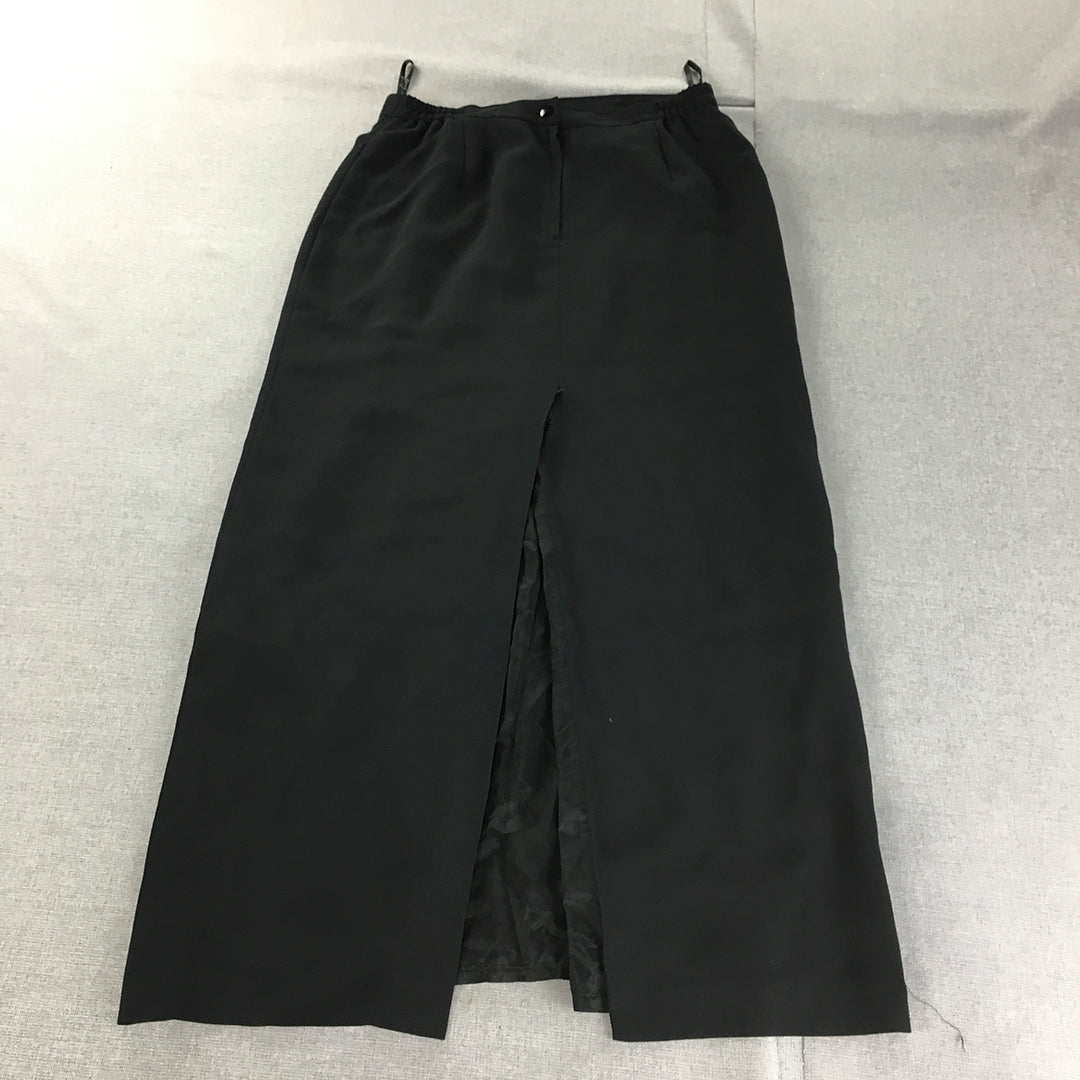 Vintage Laura K Womens Maxi Skirt Size 16 Black A-Line Slit Elastic Waist