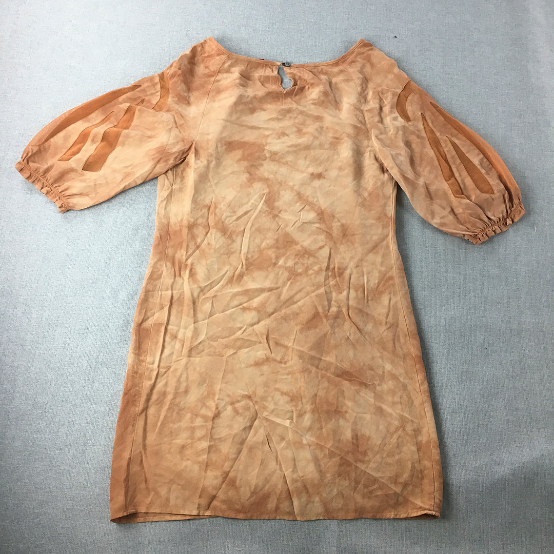 Tigerlily Womens Mini Dress Size 6 Brown Short Sleeve Round Neck