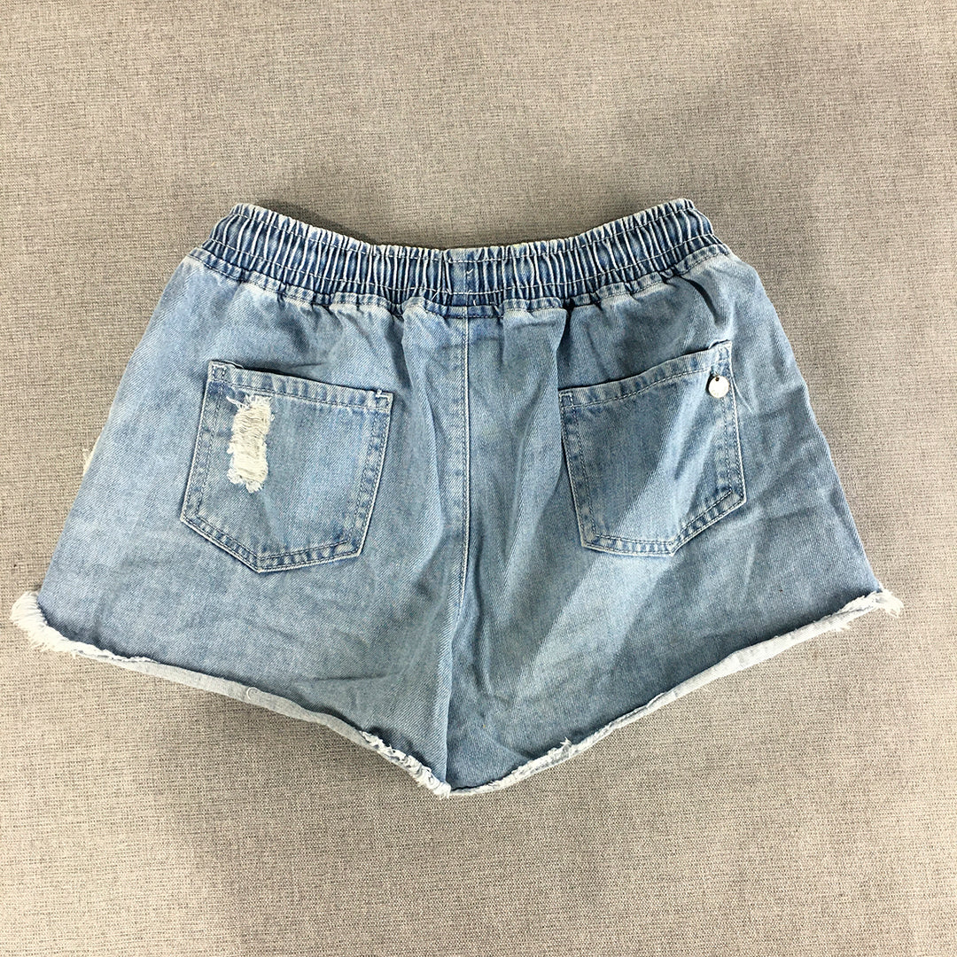 Eve Girl Kids Denim Shorts Size 10 Blue Drawstring Elastic Waist