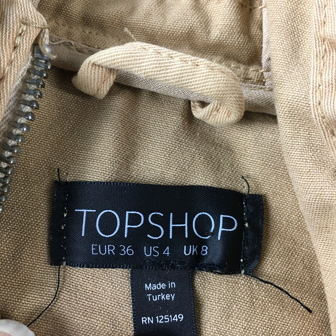 Topshop Womens Jacket Size 8 Brown Zip-Up Hooded Pockets Overcoat