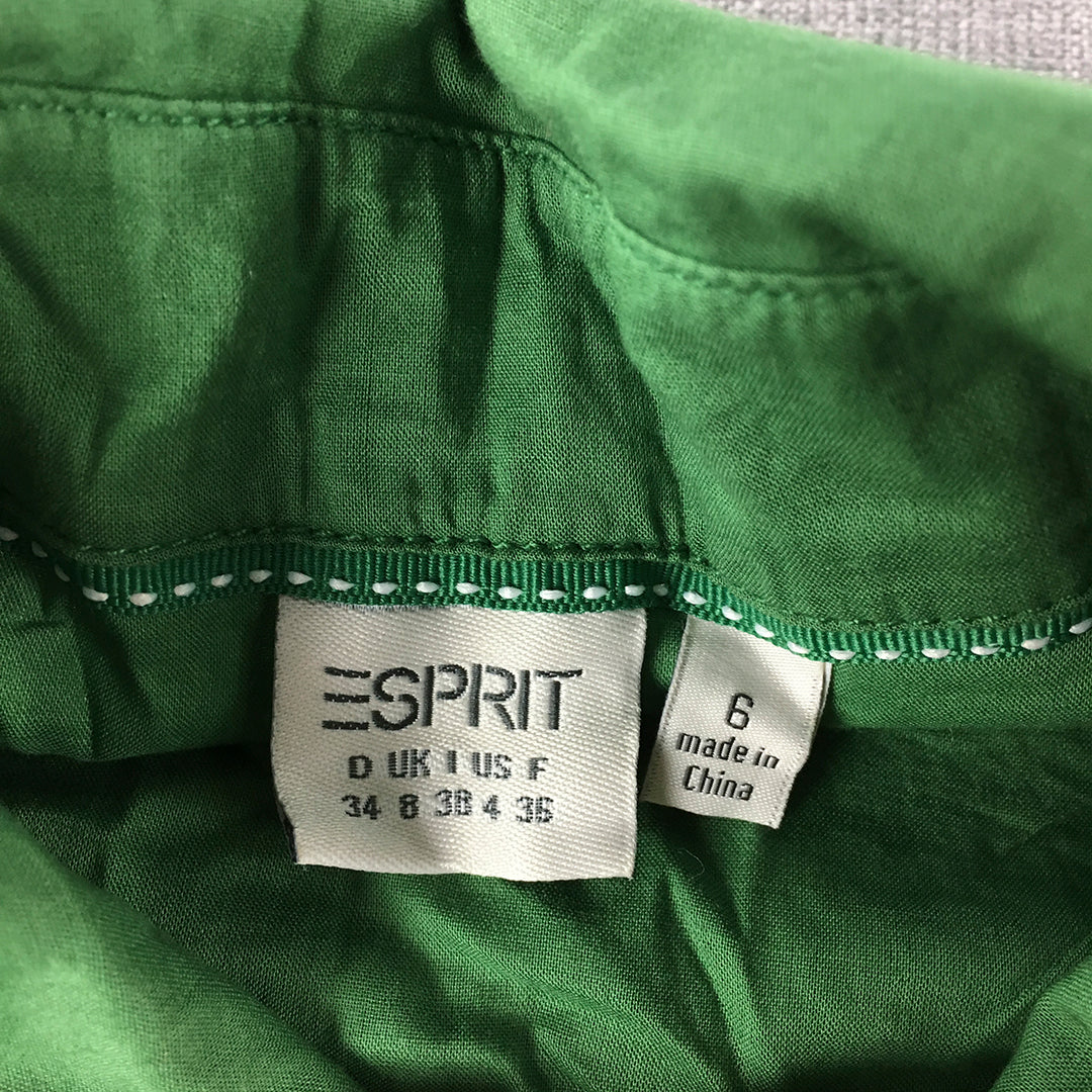 Esprit Womens Shirt Size 6 Green Long Sleeve Button-Up Collared Top