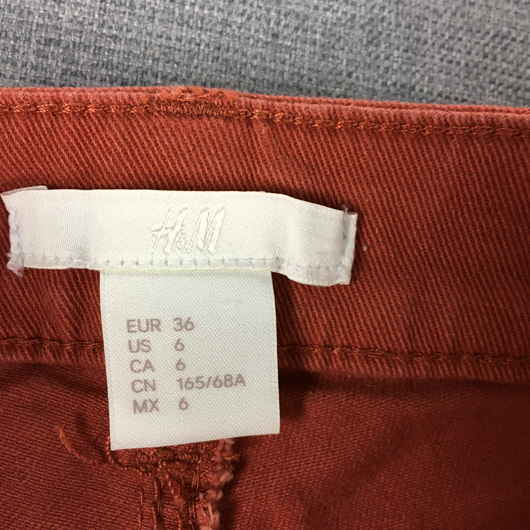 H&M Womens Shorts Size 6 Rust Red Stretch Denim Pockets Bermuda