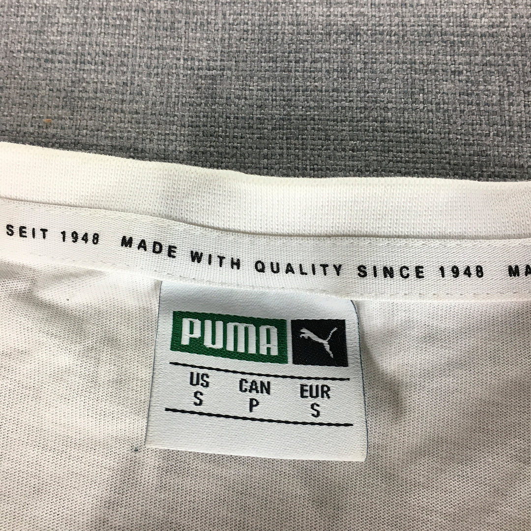 Puma Mens T-Shirt Size S White Big Logo Crew Neck Short Sleeve Tee