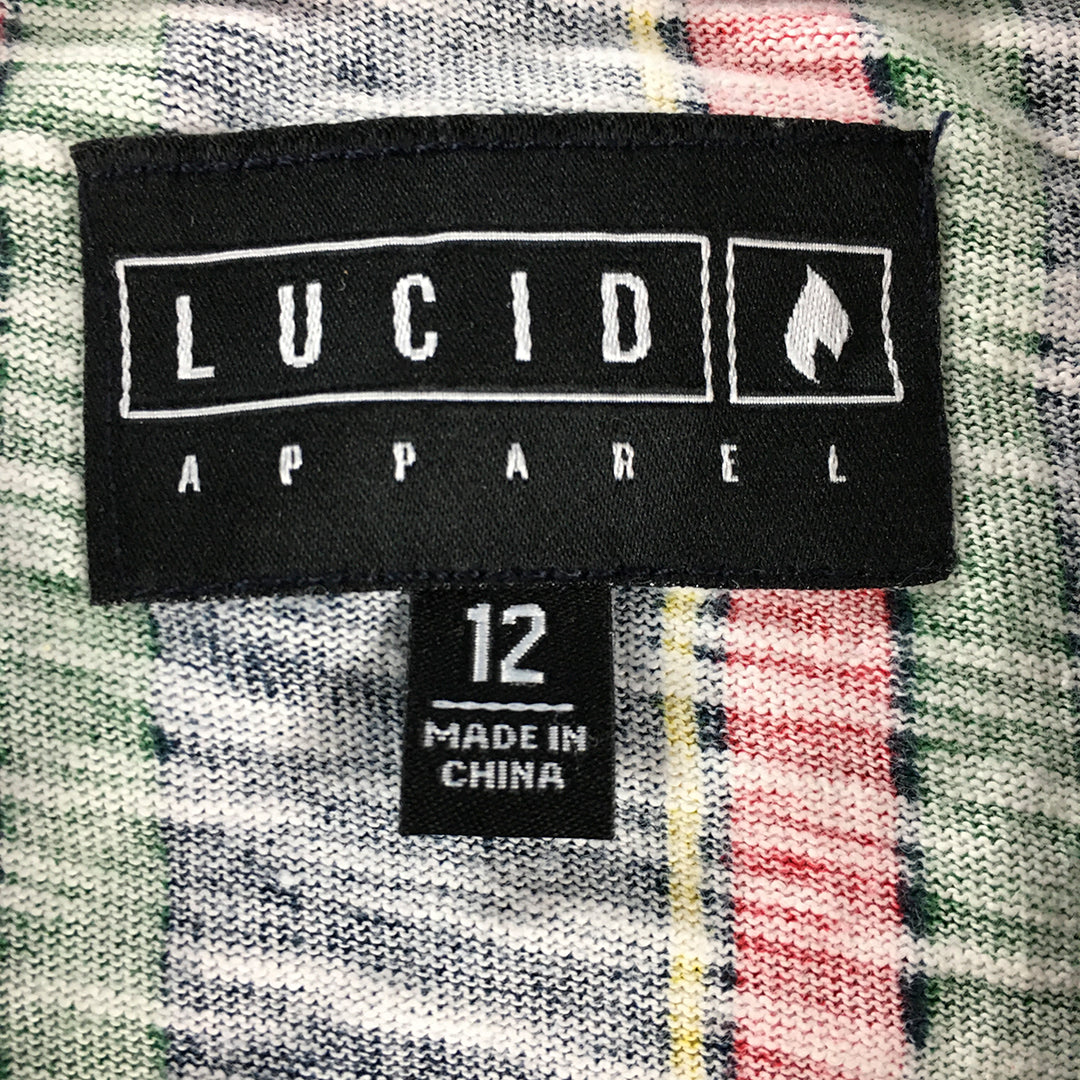 Lucid Apparel Kids Boys T-Shirt Size 12 Blue Green Red Striped Logo Top