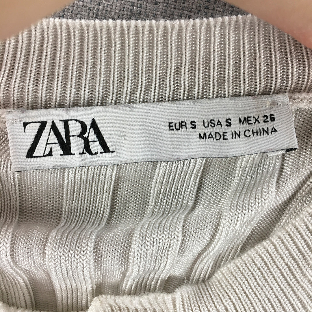 Zara Womens Knit Top Size S White Stretch Fabric Short Sleeve Shirt