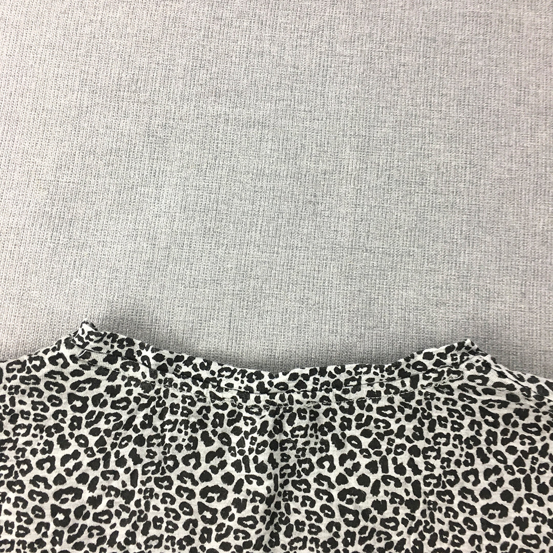 Zara Womens T-Shirt Size L Grey Cheetah Print Knit Short Sleeve Top