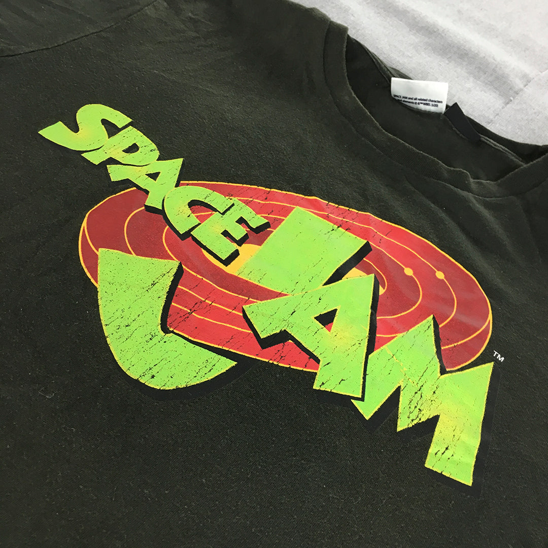 Space Jam Mens T-Shirt Size L Black Short Sleeve Logo Tee