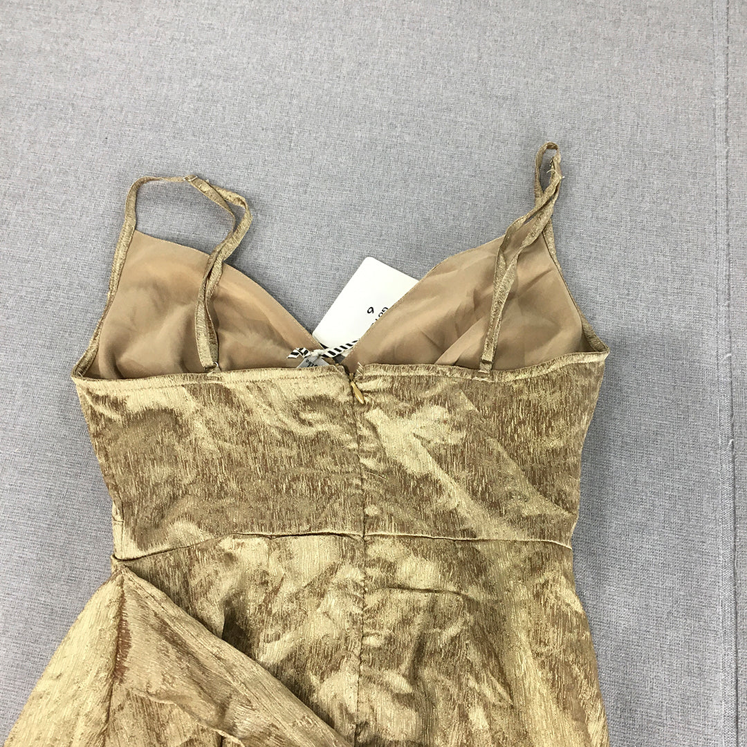 NEW Angel Biba Womens Mini Dress Size 6 Gold Wrap Sleeveless Fit Flare