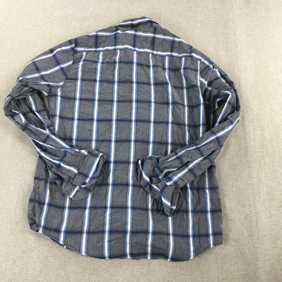 Eighty Eight Platinum Mens Shirt Size M Blue Checkered Long Sleeve Button-Up