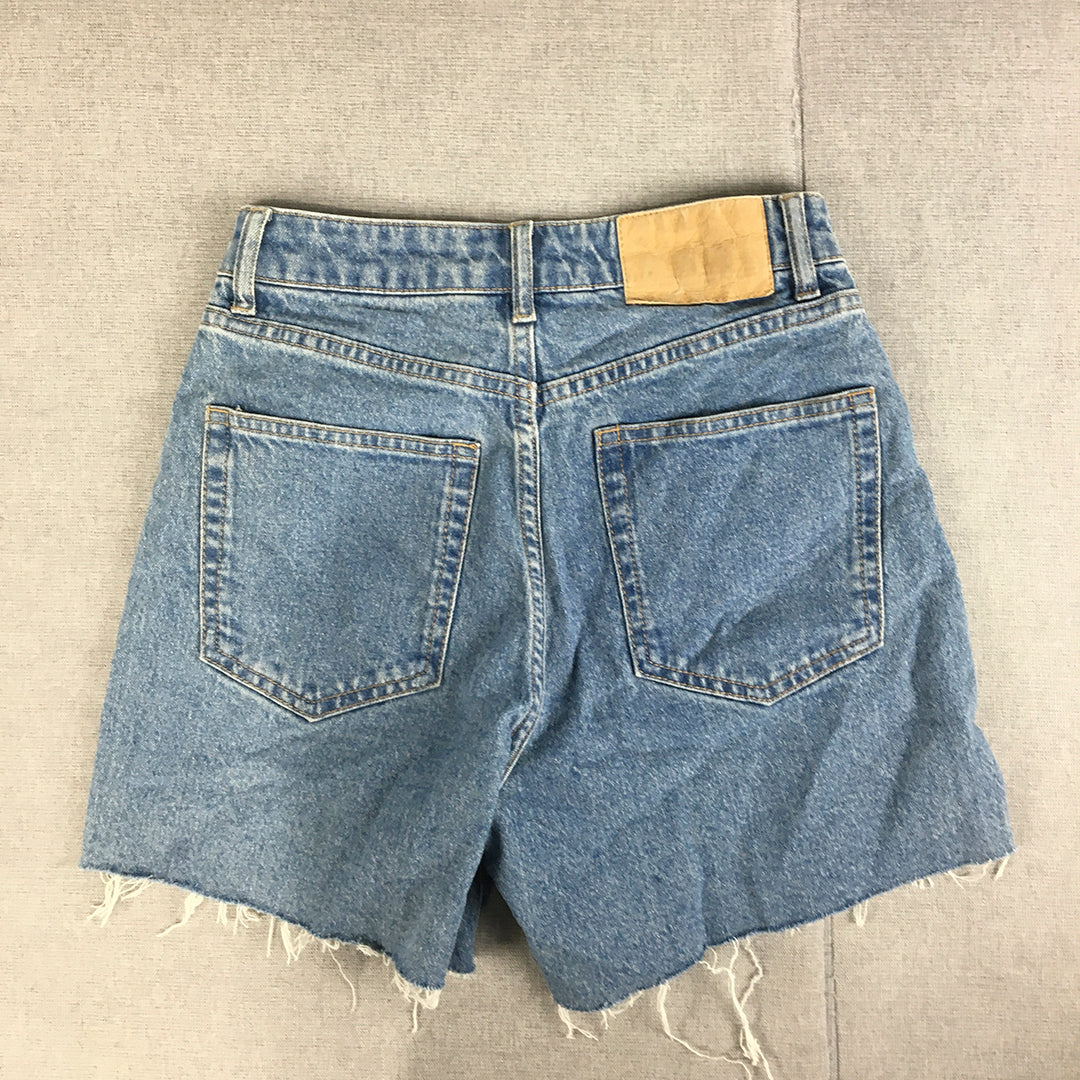 H&M Womens Denim Shorts Size 2 (W24) Blue Raw Hem Pockets Jorts