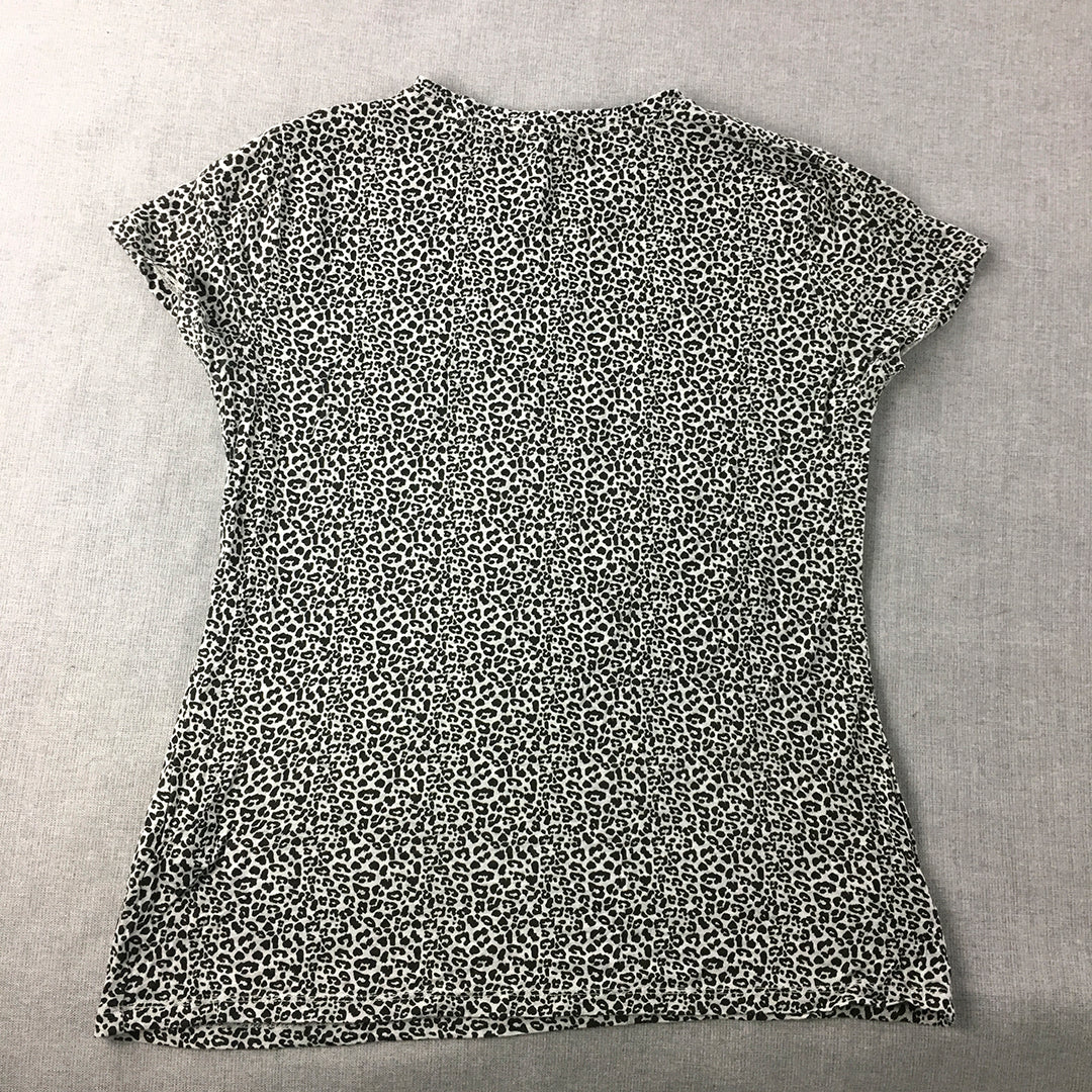 Zara Womens T-Shirt Size L Grey Cheetah Print Knit Short Sleeve Top