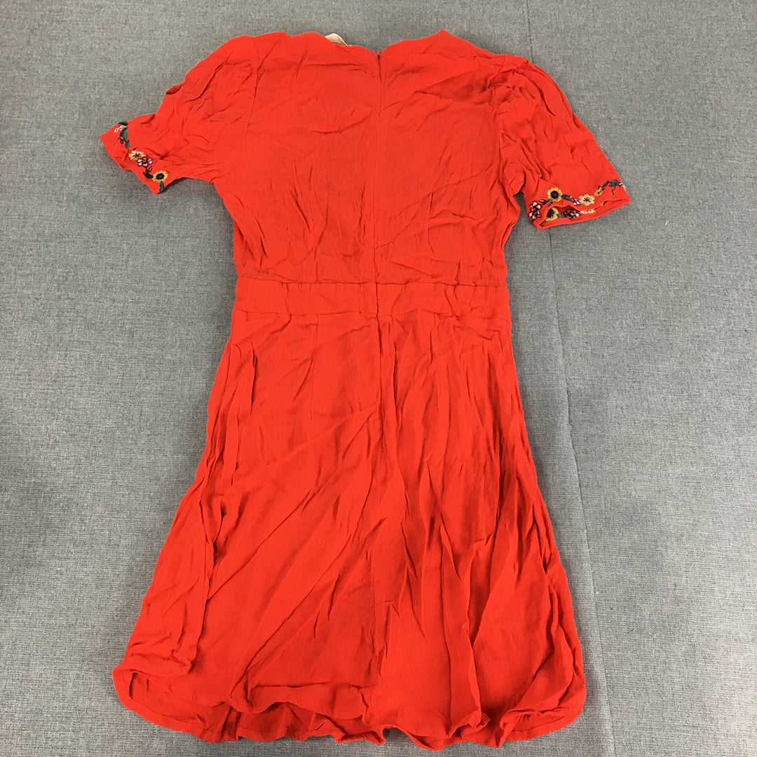 Her Entire Name Says Grace Womens Mini Dress Size S Orange Floral Embroidered