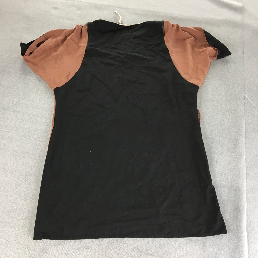 DYD Club Womens Shirt Dress Size XL Bronze & Black Short Sleeve Mini