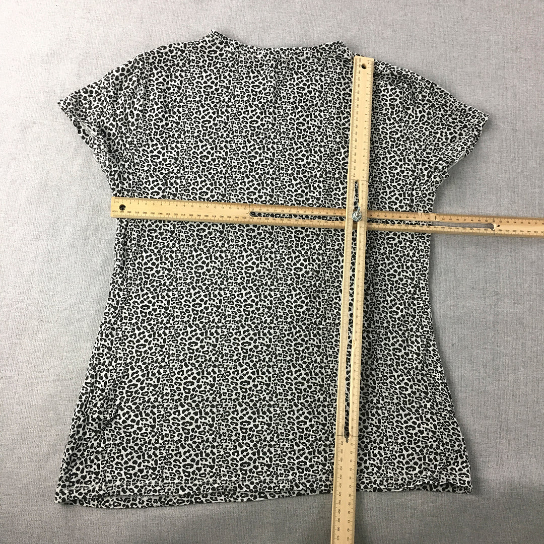 Zara Womens T-Shirt Size L Grey Cheetah Print Knit Short Sleeve Top