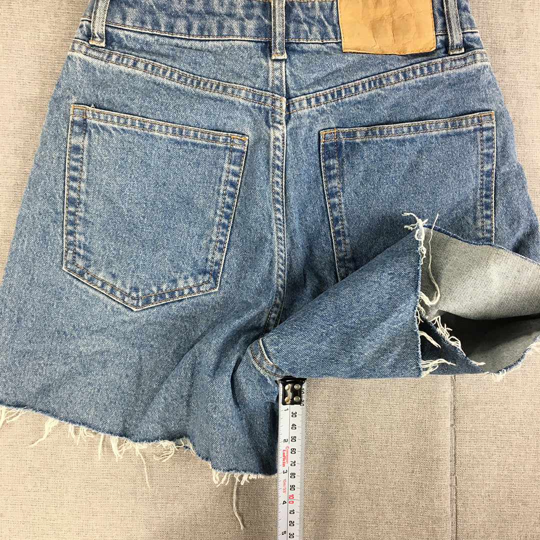 H&M Womens Denim Shorts Size 2 (W24) Blue Raw Hem Pockets Jorts