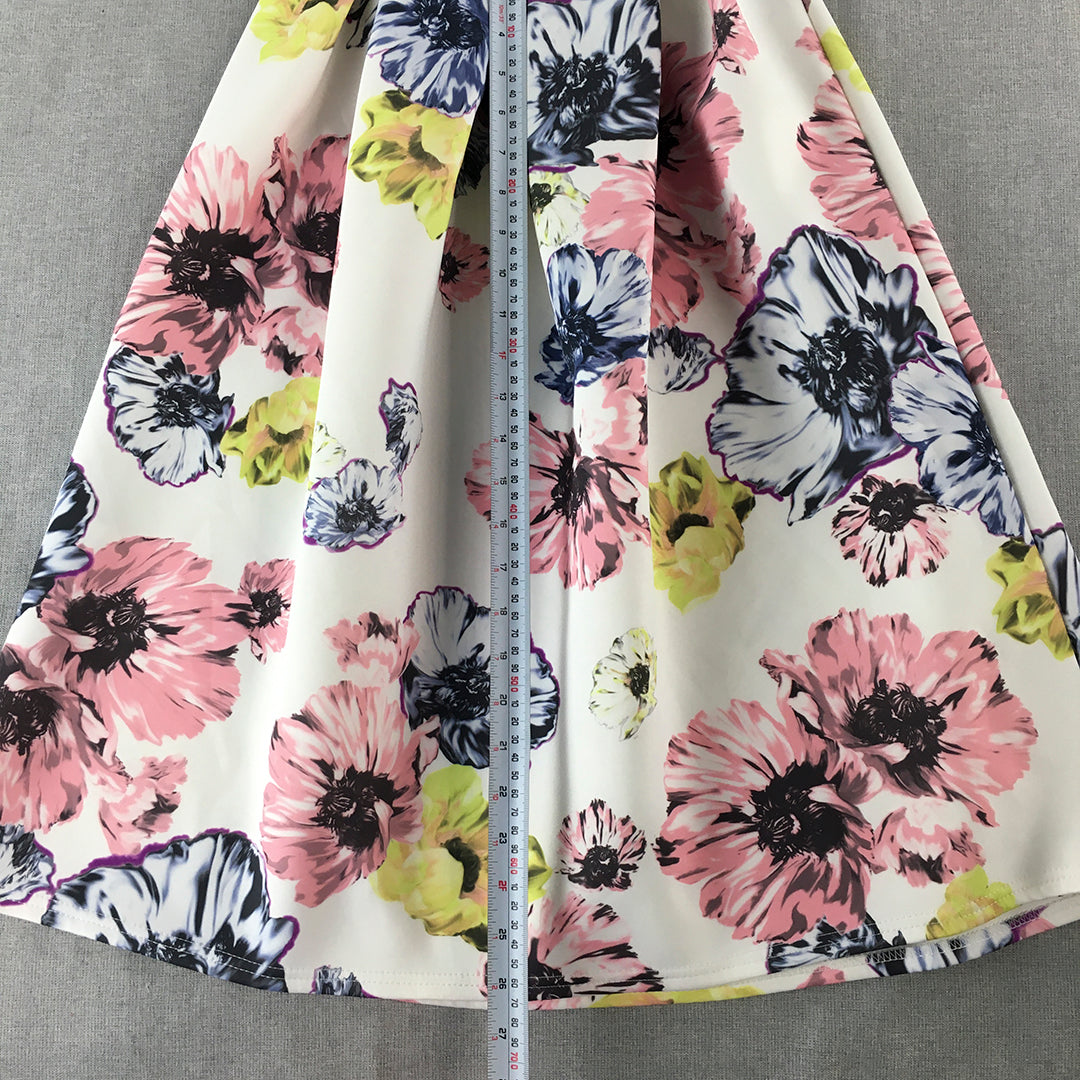 Boohoo Womens A-Line Skirt Size 10 White Pink Floral Pleated