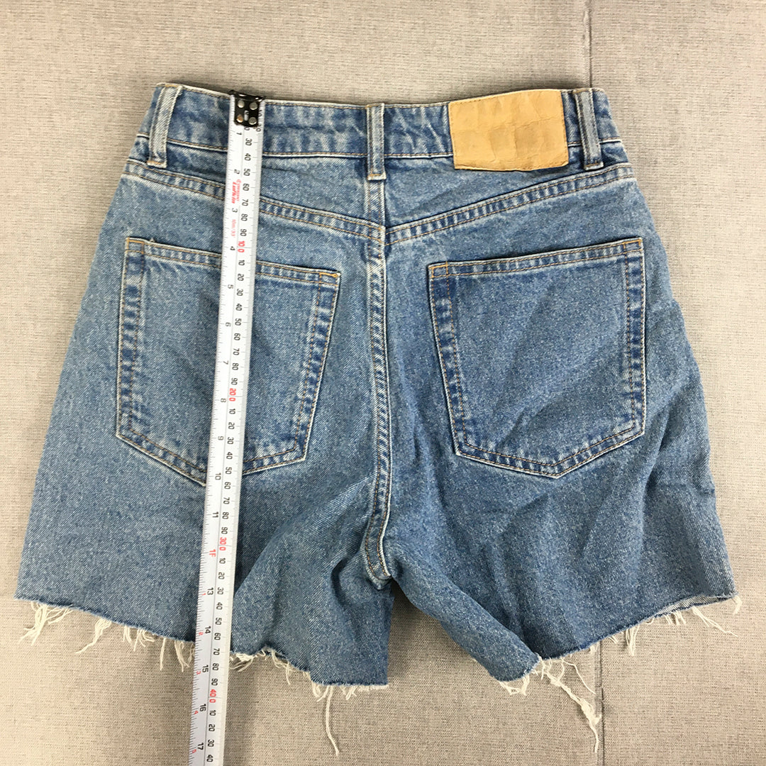 H&M Womens Denim Shorts Size 2 (W24) Blue Raw Hem Pockets Jorts