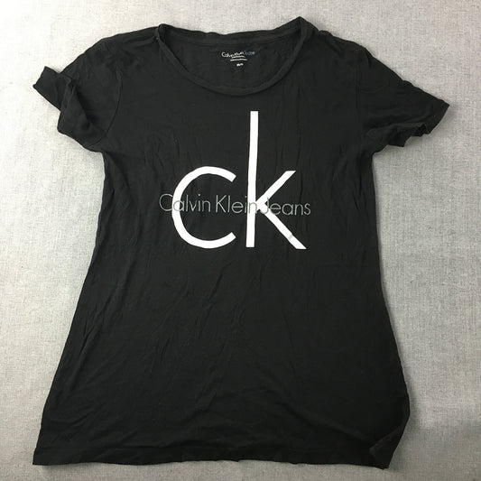 Calvin Klein Jeans Womens T-Shirt Size XS Black Big Logo Crew Neck Short Sleeve