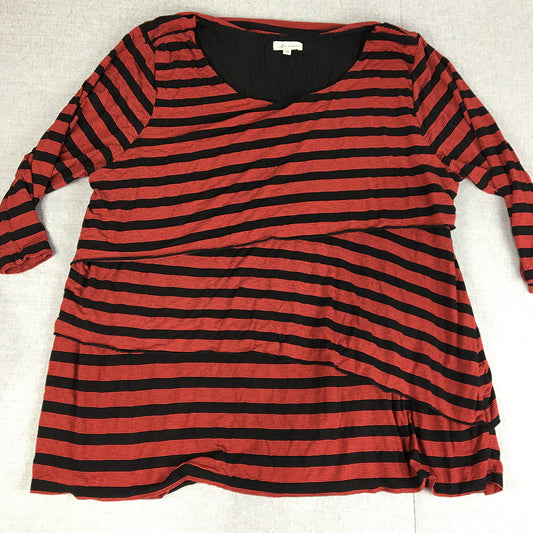 Autograph Womens Knit Top Size 24 Red Black Striped Long Sleeve Pullover Shirt