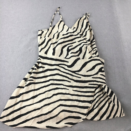 H&M Womens  Mini Dres XL Cream Beige & Black Zebra Striped Sleeveless Wrap