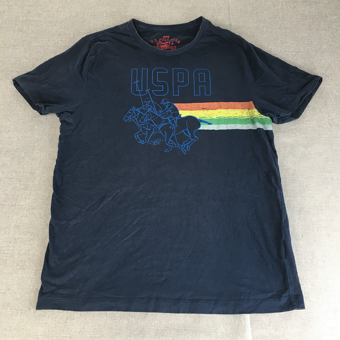 U.S. Polo Assn. Mens T-Shirt Size L Blue Big Logo Short Sleeve Crew Neck Tee