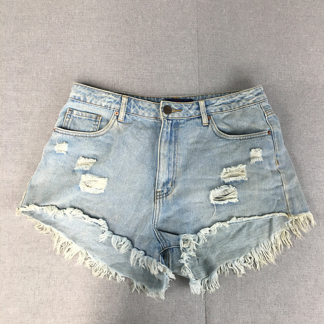 Used Denim Womens Shorts Size 14 Blue Raw Hem Ripped Bermuda Jorts