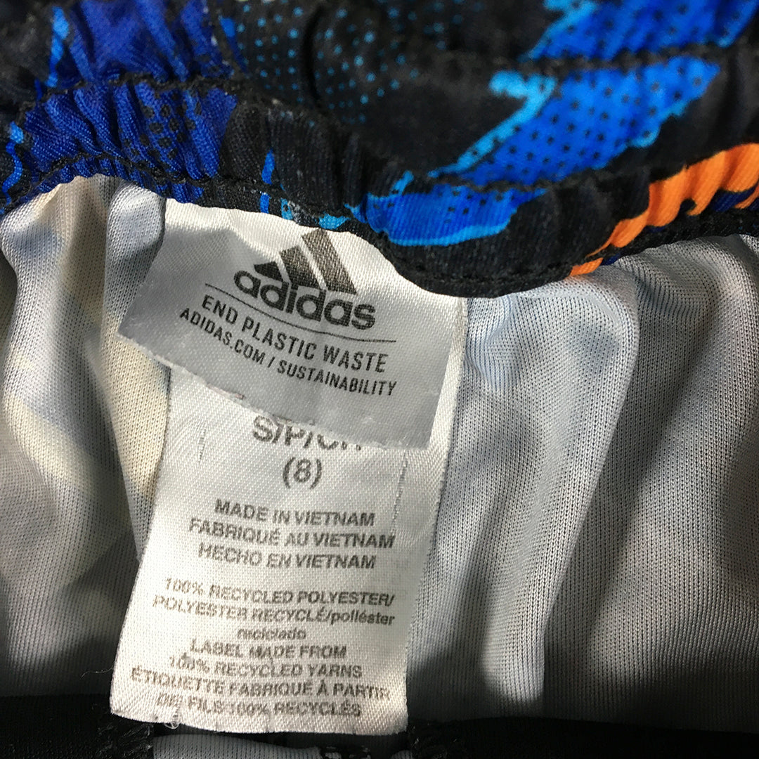 Adidas Kids Boys Shorts Youth Size S (8 Years) Black Blue Striped Elastic Waist