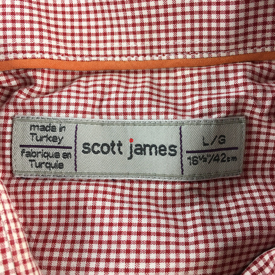 Scott James Mens Shirt Size L Red Checkered Long Sleeve Button-Up