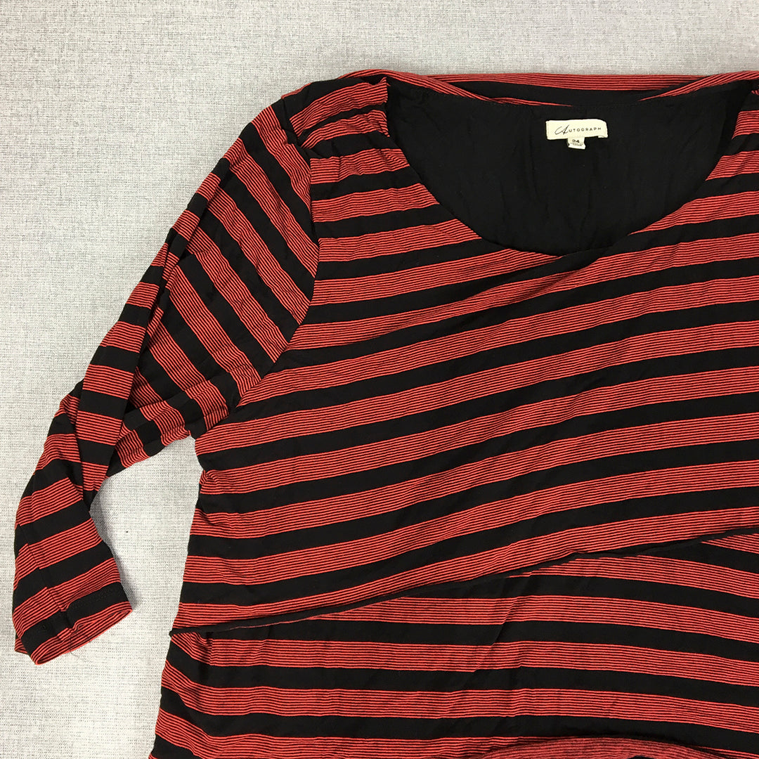 Autograph Womens Knit Top Size 24 Red Black Striped Long Sleeve Pullover Shirt