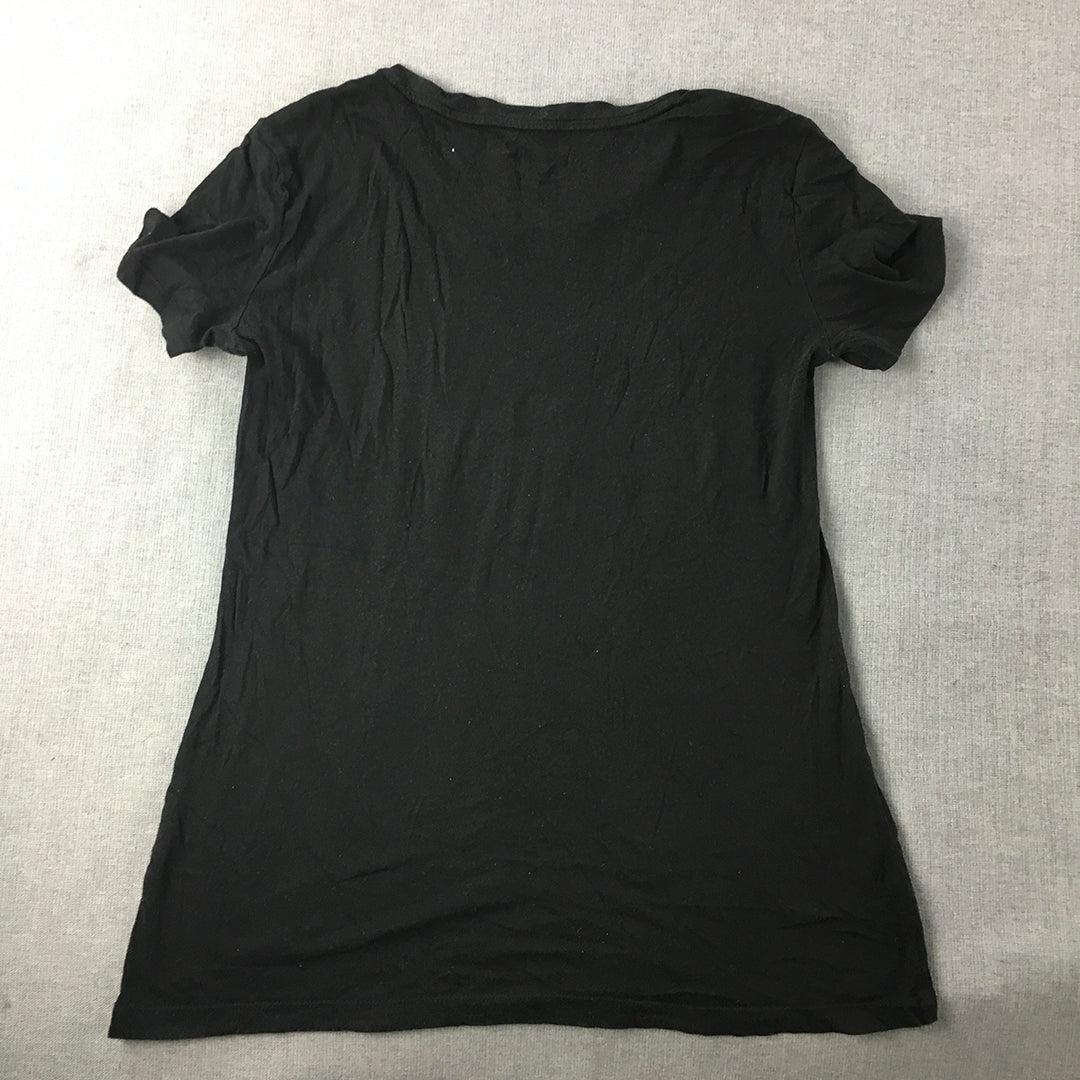 Calvin Klein Jeans Womens T-Shirt Size XS Black Big Logo Crew Neck Short Sleeve