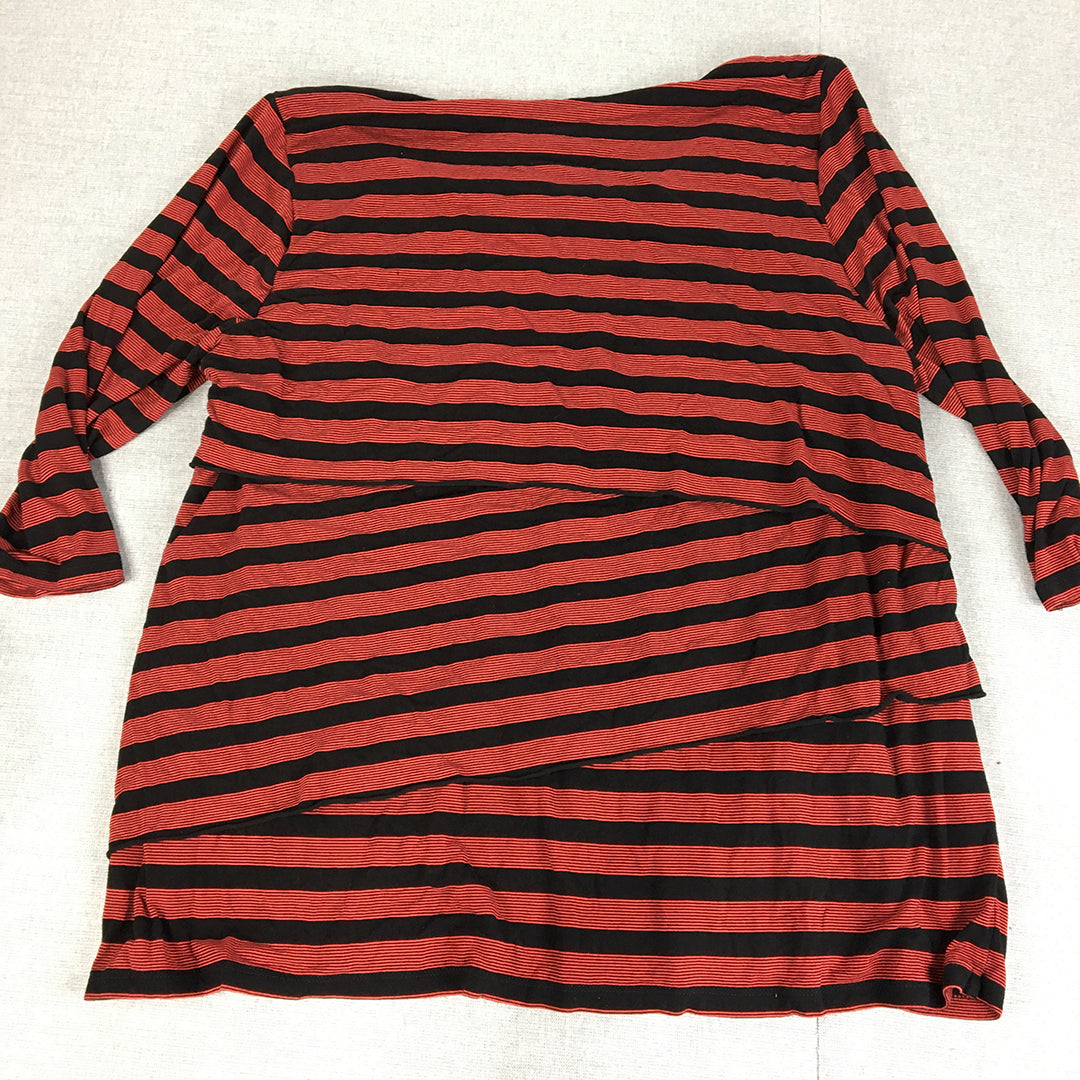 Autograph Womens Knit Top Size 24 Red Black Striped Long Sleeve Pullover Shirt