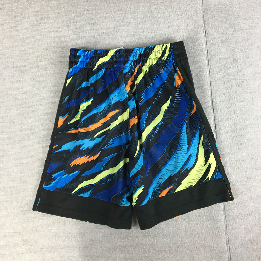 Adidas Kids Boys Shorts Youth Size S (8 Years) Black Blue Striped Elastic Waist