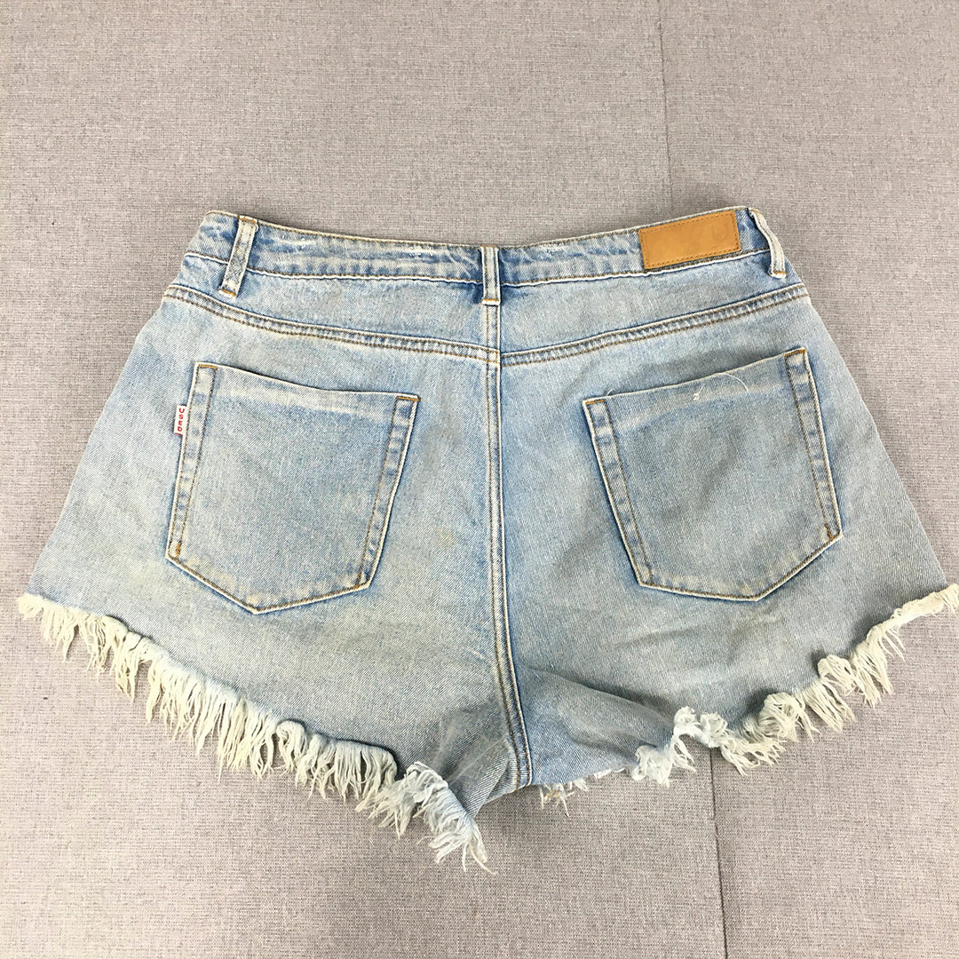 Used Denim Womens Shorts Size 14 Blue Raw Hem Ripped Bermuda Jorts