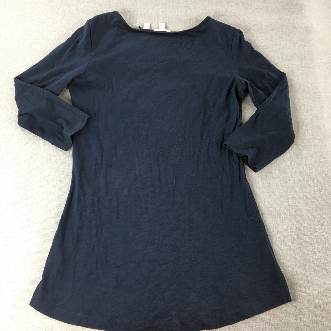 Esprit Womens Shirt Size L Navy Blue Ruffled Love Heart Long Sleeve Pullover