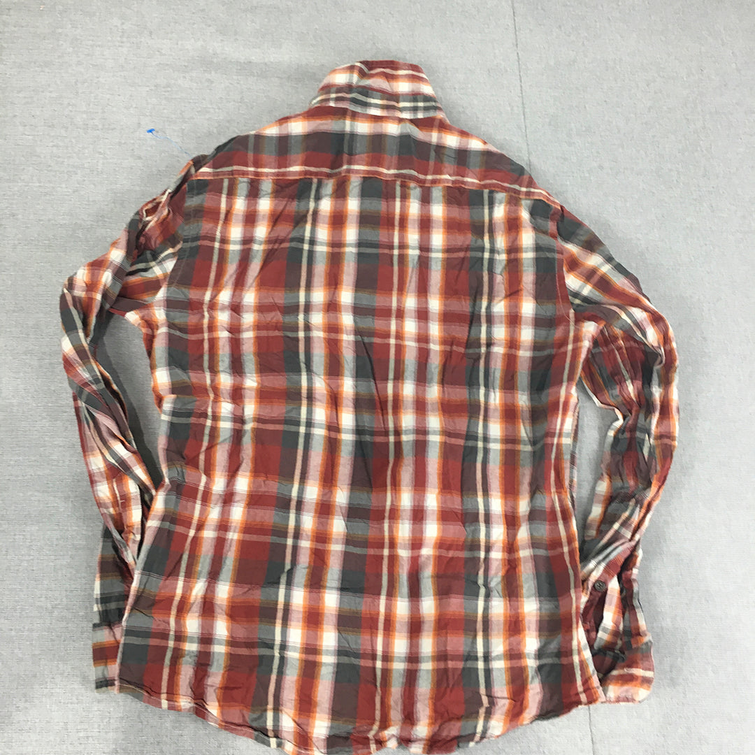 Urban Pipeline Mens Shirt Size M Red Checkered Pockets Long Sleeve Button-Up