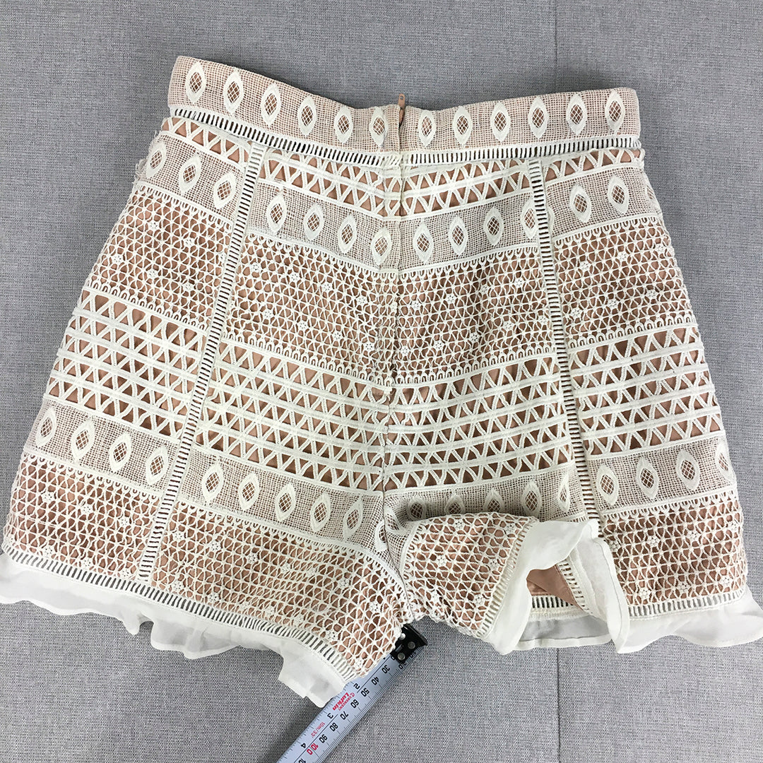 Bardot Womens Shorts Size 8 Nude & White Lace Bermuda