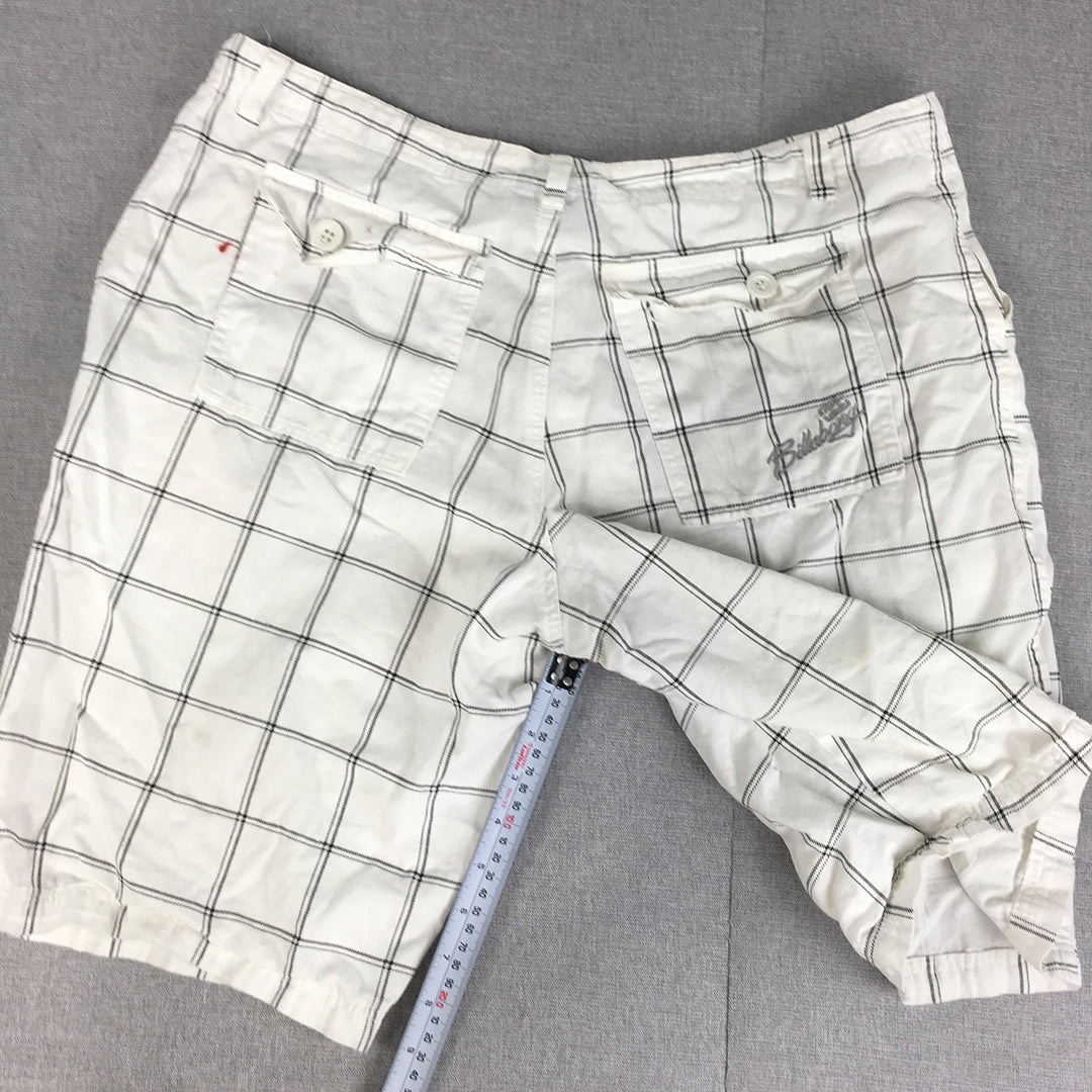 Billabong Mens Shorts Size 36 White Checkered Pockets Logo