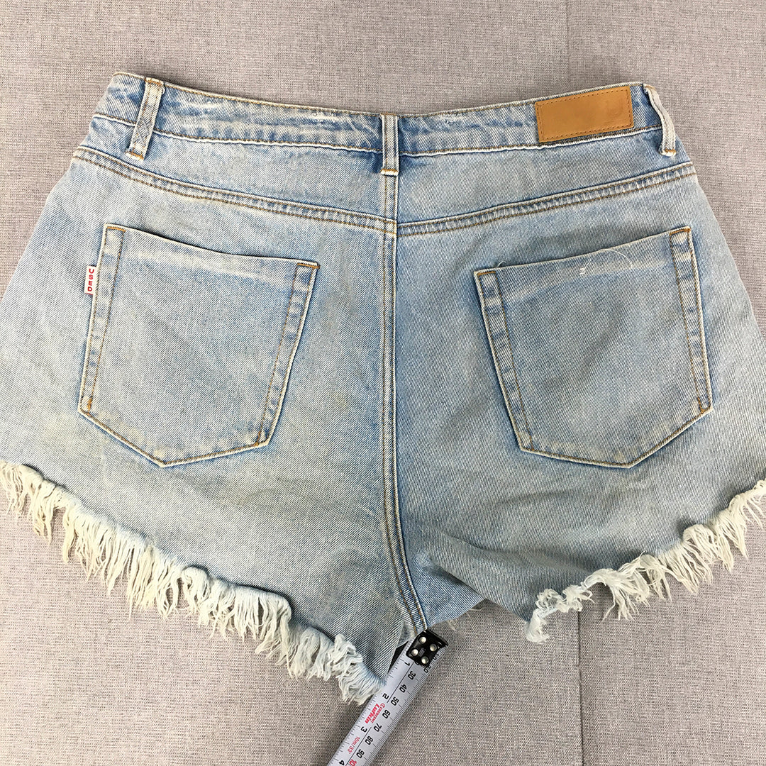 Used Denim Womens Shorts Size 14 Blue Raw Hem Ripped Bermuda Jorts