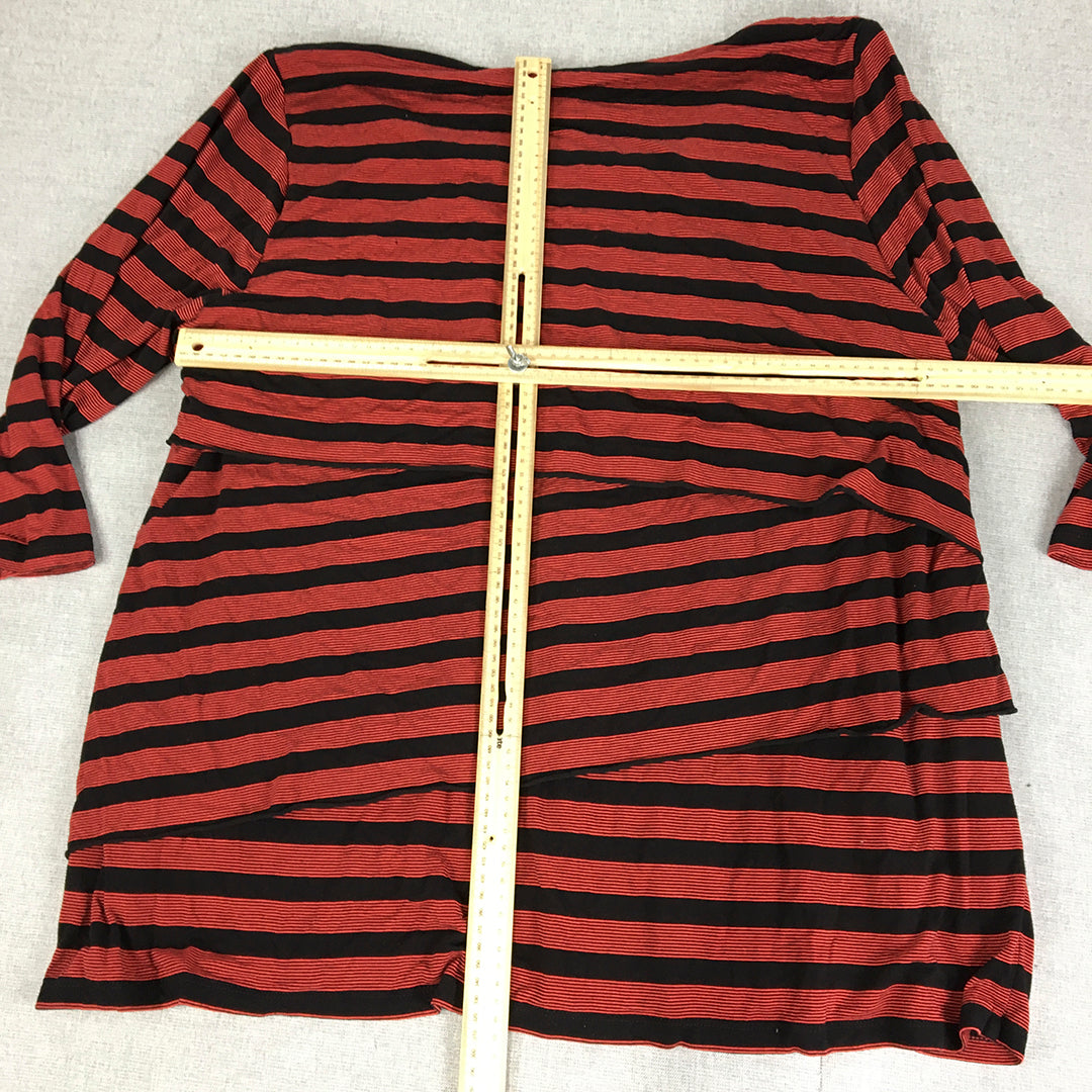 Autograph Womens Knit Top Size 24 Red Black Striped Long Sleeve Pullover Shirt