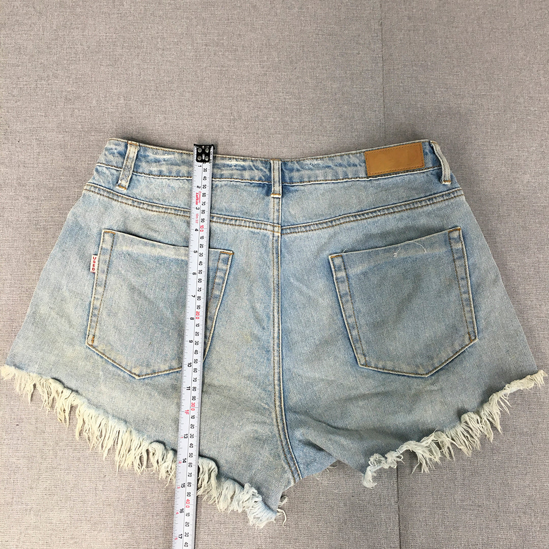 Used Denim Womens Shorts Size 14 Blue Raw Hem Ripped Bermuda Jorts