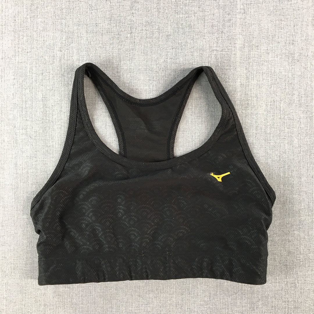 Mizuno Womens Sports Bra Size S Black Yellow Logo Cropped Top