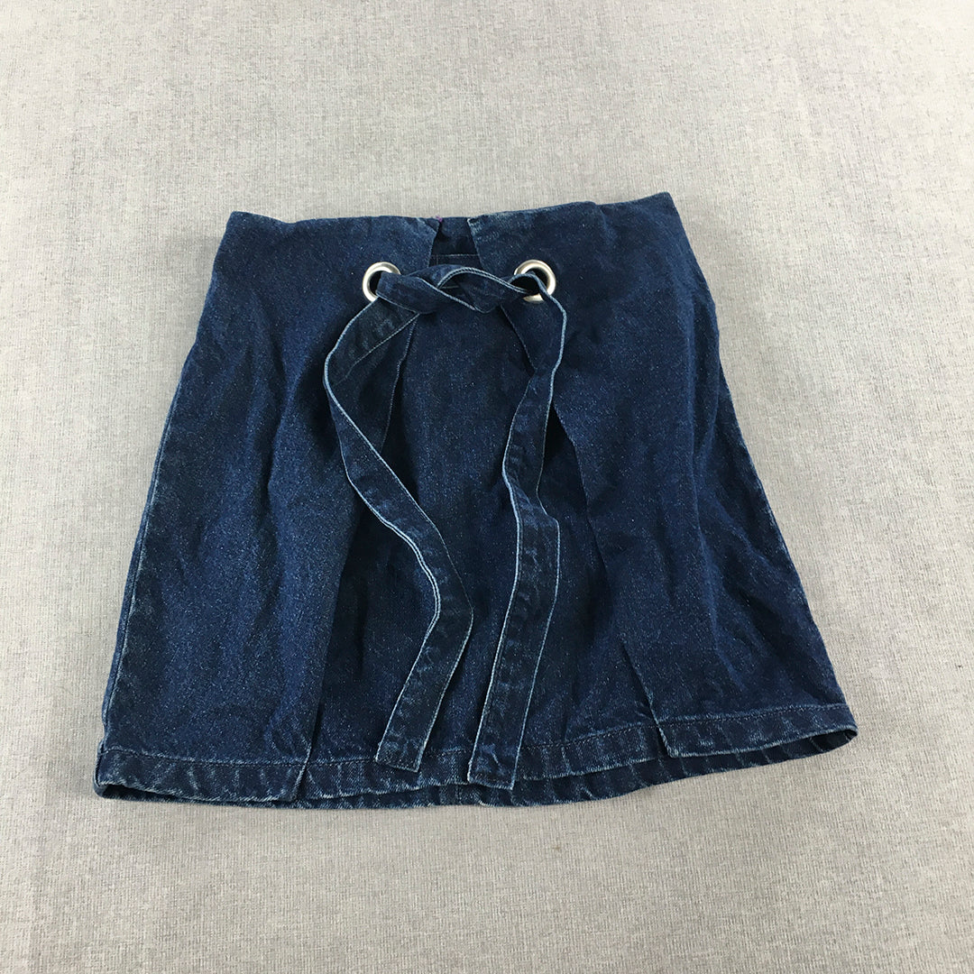 Topshop Moto Womens Denim Mini Skirt Size 6 Blue Tie-Up