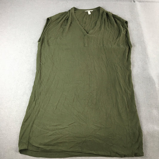 H&M Womens Shirt Dress Size 16 Khaki Green Midi Sleeveless Pleated