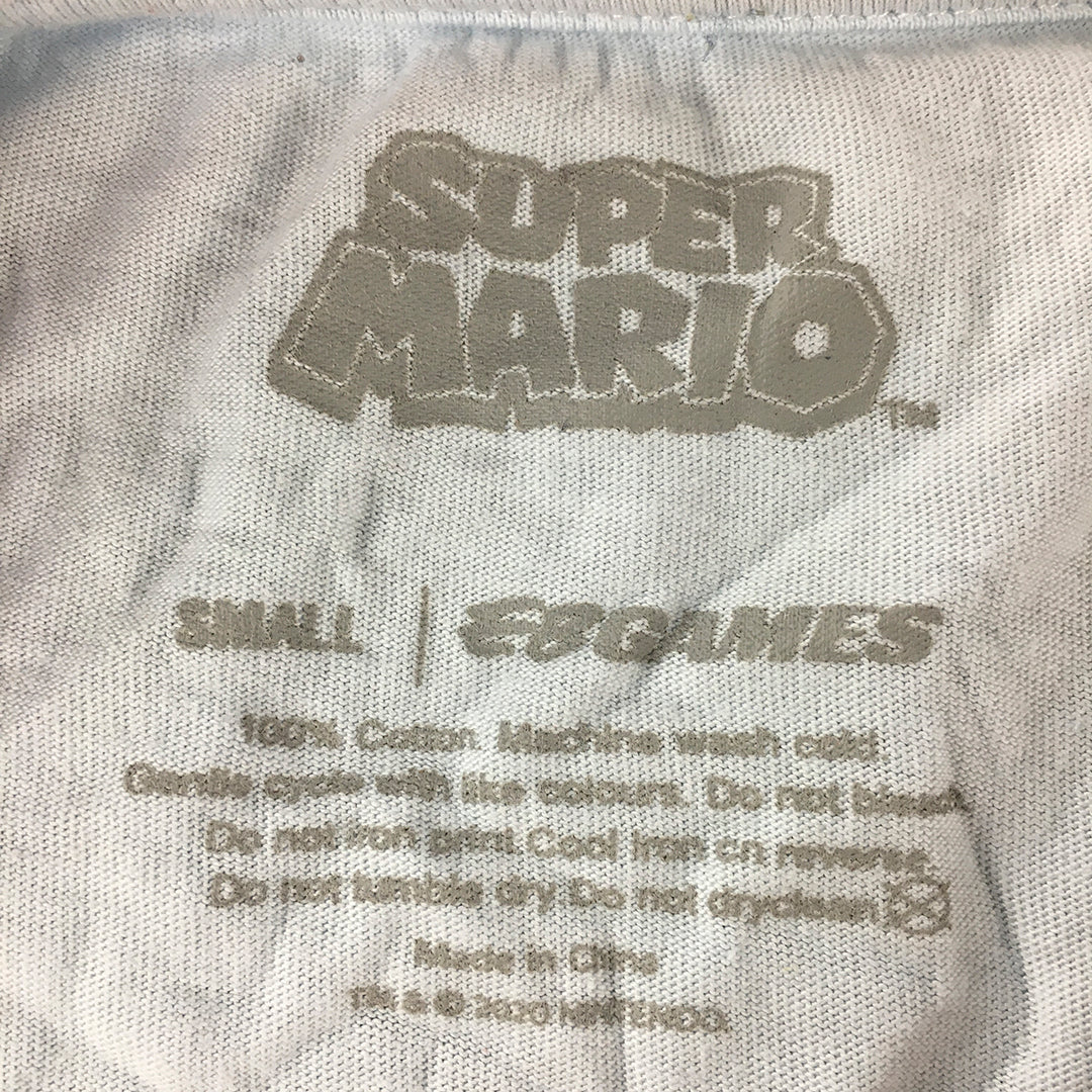 Super Mario Mens T-Shirt Size S Blue Nintendo EB Games Crew Neck Tee