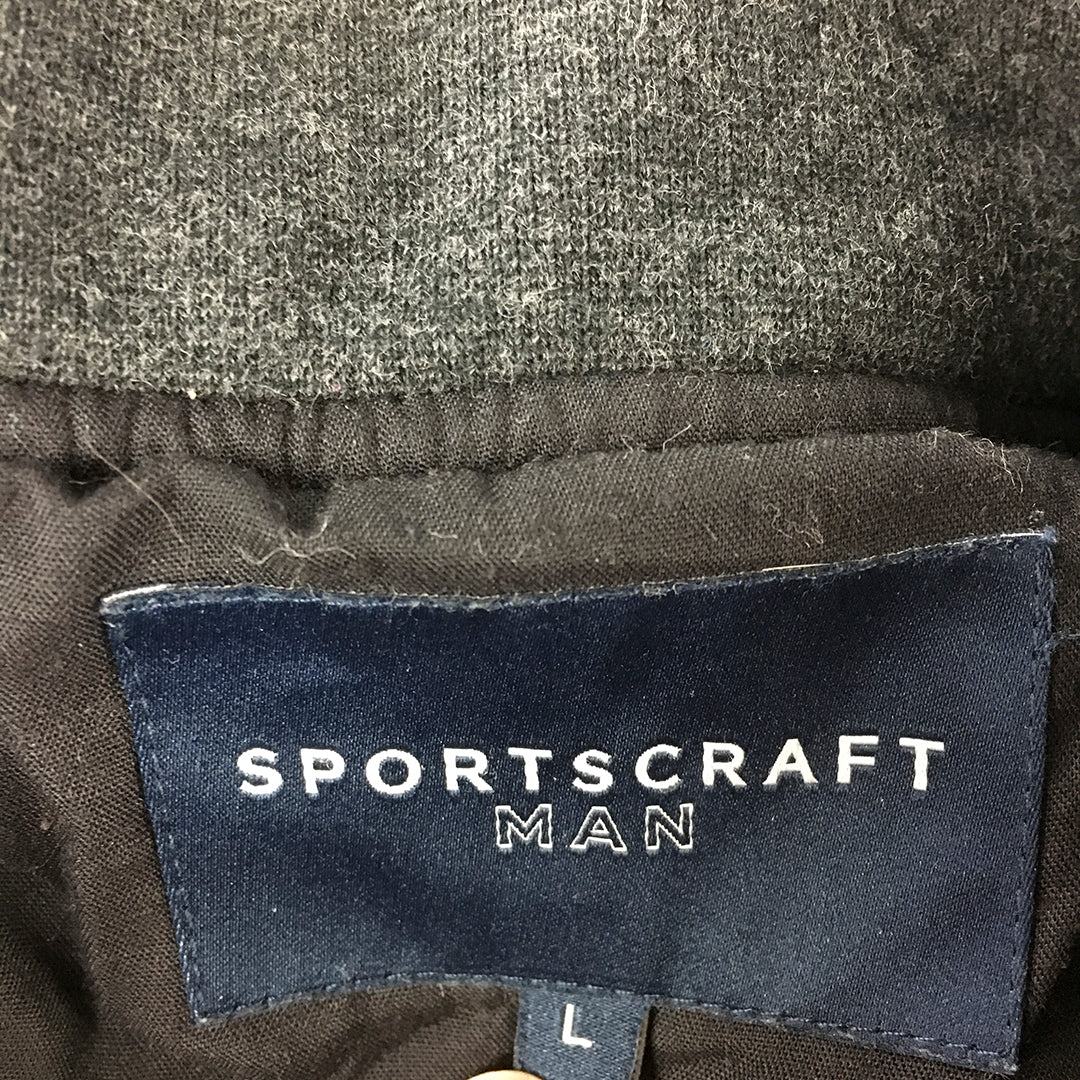 Sportscraft Mens Wool Jacket Size L Charcoal Black Zip-Up Pockets Coat