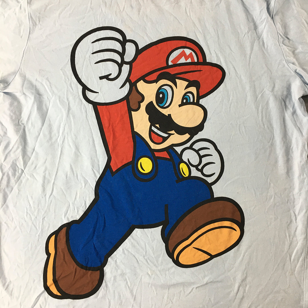 Super Mario Mens T-Shirt Size S Blue Nintendo EB Games Crew Neck Tee