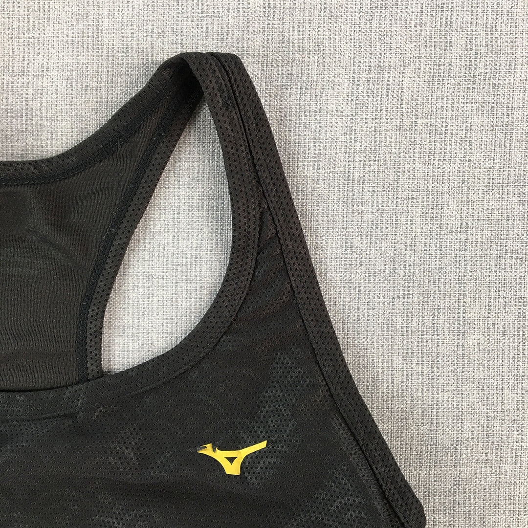 Mizuno Womens Sports Bra Size S Black Yellow Logo Cropped Top