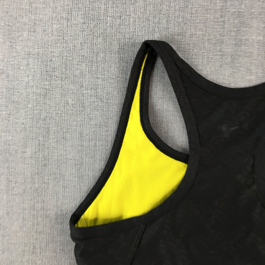 Mizuno Womens Sports Bra Size S Black Yellow Logo Cropped Top